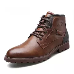 Botas de couro retrô masculinas, sapatos de cano alto, sapatos casuais para trabalho ao ar livre, botas de motocicleta punk plus size, inverno - comprar online