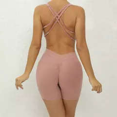 Macacão rosa push up feminino, roupa de ginástica, macacão fitness, roupas esportivas de ioga, conjunto de treino 2024 - comprar online