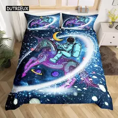 Conjunto de cama para meninos da aviação dos desenhos animados, astronauta Duvet Cover, Blue Sky Dream Quilt Cover, gêmeo, único, tamanhos duplos, fronha na internet