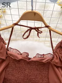 SINGREINY-Blusa Chiffon de Manga Flare para Mulheres, Tops Ruffle, Cintura Elástica Sólida, Halter Backless, Slim Ladies, Harajuku Sexy Blusa Curta - Wolf Magazine