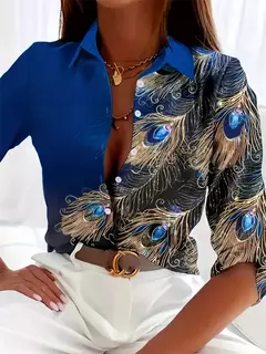 Camisa havaiana de manga comprida feminina com estampa 3D, camisas soltas femininas, tecido confortável, moda casual, tamanho do personagem, quente - loja online