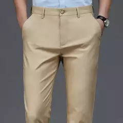 Calça stretch preta monocromática masculina, calça casual inteligente, secagem rápida, coreana, reta, escritório, primavera, outono, nova na internet
