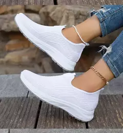 Sapatos femininos leves respiráveis tamanho grande apartamentos para senhora, deslizamento em sapatos casuais esporte ao ar livre tênis moda tênis - Wolf Magazine