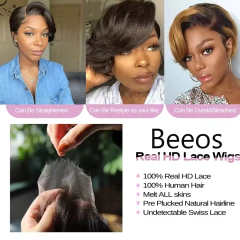 250% curto pixie corte perucas 13x4 hd peruca frontal do laço pré arrancado em linha reta curto perucas de cabelo humano nós descorados brasileiros para mulher - comprar online