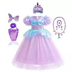 Meninas roxo-azul sereia ariel cosplay vestido de halloween vestido de festa de aniversário meninas praia vestido de férias - comprar online