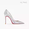 Saltos glitter para mulheres, Salto alto do dedo apontado, Bombas de fundo vermelho, Sapatos de casamento nupcial sexy, Sapatos de noite, Tendência, 2024