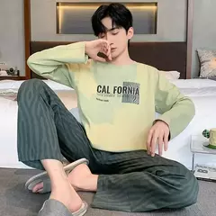 Pijama de algodão de duas peças masculino, calça de manga comprida, traje caseiro, estudante e adolescente, novo outono - comprar online