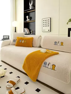 Non-Slip Cordeiro Plush Sofá Capa de Almofada, Tampa De Couro Universal, Grosso Reclinável, Pano Quente, Sala De Estar, Inverno - comprar online