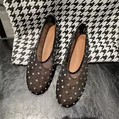 Luxo Crystal Rivet Design Sandálias de malha para mulheres, Flats leves respiráveis, Moda Comfort Mules Shoes, Mocassins elegantes, Ballet Shoes - comprar online