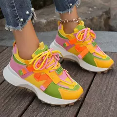 Novas mulheres tênis de malha respirável plataforma tênis feminino casual rendas até ao ar livre sapatos femininos baixo topo zapatos de mujer - Wolf Magazine