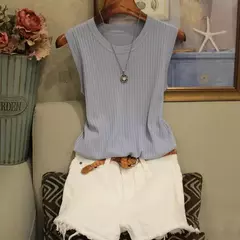 Tops finos sem mangas com o pescoço em O feminino, coletes de malha, blusa casual, camisa verão, nova moda, 2024 - Wolf Magazine