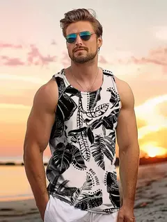 Imagem do Tops soltos estilo havaiano masculino, colete de férias lazer, viagem ao ar livre, confortável, casual, estampa do sol