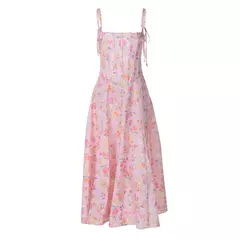 Vestido elegante com estampa floral vintage feminino, gola quadrada, sem mangas, fenda espartilho, vestidos de baile, roupas de verão, streetwear