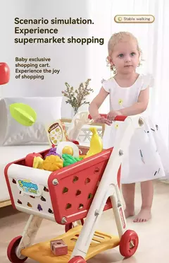 Grande carrinho de compras de supermercado para crianças, carrinho para crianças, brinquedos Push Car, simulação de frutas, comida, presentes de aniversário, novo na internet