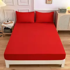 Kuup-Poliéster Equipado lençol e fronhas, monocromático, elástico, em torno da tampa do colchão, cama queen size, 3pcs - loja online