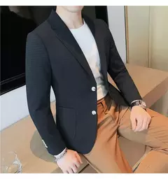 Casaco de peito único masculino, blazer slim fit, blazers grandes, casacos elegantes de luxo, outwear casual coreano para casamento na internet
