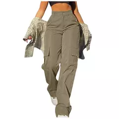 Calça de perna larga feminina, bolso com aba de rua, detalhes da fivela lateral, calças paraquedas hip hop, moda Y2K na internet