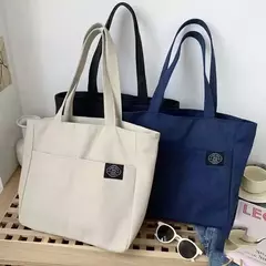 Sacola de lona monocromática para mulheres, designer, bolsa casual, bolsa de ombro, grande capacidade, algodão, reutilizável, praia, compras - Wolf Magazine