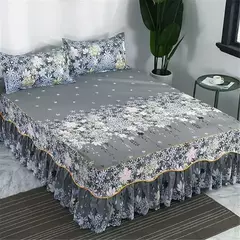 Conjunto de Colcha de Algodão com Bordado, Saia de Cama, Fronhas, Capa de Folha, Rei, Rainha, Duplo, 1.5 m, 1.8 m, 2m, 3 Peças por Conjunto - Wolf Magazine