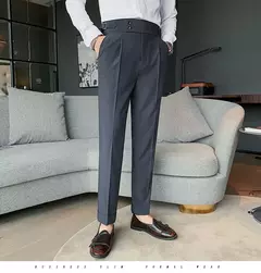 Homens estilo britânico ternos calças novo masculino sólido calças de cintura alta alta qualidade formal magro ajuste negócio casual terno calças