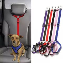 Coleira de nylon ajustável dois em um para cães, acessórios para cães de estimação, cinto de segurança para carro, trela de chumbo, banco traseiro, cinto de segurança