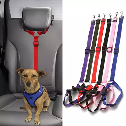Coleira de nylon ajustável dois em um para cães, acessórios para cães de estimação, cinto de segurança para carro, trela de chumbo, banco traseiro, cinto de segurança