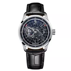 Oblvlo-relógio mecânico automático masculino, relógio impermeável, pulseira de couro, estrela de terra luminosa, prenda casual, moda simples, GC na internet