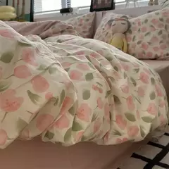 Romântico cereja coração conjunto de capa edredão folha plana fronhas moda novo duplo completo floral verão primavera conjunto cama - loja online