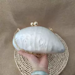 Oval Irregular Pérola Acrílico Box Evening Bag, Senhoras Designer De Luxo Bolsas, Festa De Casamento, Handmade Bolsas, Branco, Novo