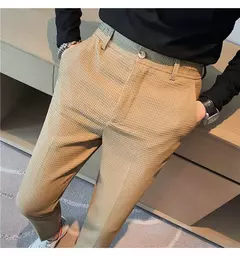 Calça waffle stretch masculina, calça reta justa, terno de festa social, roupa formal, alta qualidade, nova moda, 2022 - loja online