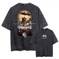 Lobos escuros Vintage lavados camisetas para homens, musculação em ginástica, roupas masculinas extragrandes, fitness no verão, treino - Wolf Magazine