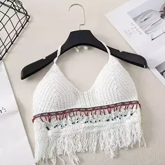 Camisola feminina Boho Crochet Knit Crop Top, Camisola de praia, Camisola de férias, Sutiã de crochê, Colete sem costas, Camisola de alças oca, Sexy - Wolf Magazine