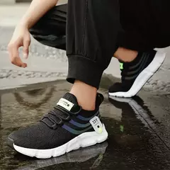 Imagem do Sapatilhas esportivas de malha leve respirável masculina, tênis casual ao ar livre, tênis preto, corrida atlética, tênis para caminhada