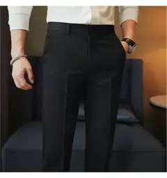 Imagem do Calça casual slim-fit masculina, fato formal, monocromático, cintura ajustável, festa social, moda empresarial, novo, outono, 2022, 38-28