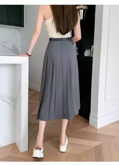 Saia plissada midi de cintura alta feminina, terno casual linha A, elegante saia de guarda-chuva vintage, moda feminina, primavera, verão, nova na internet