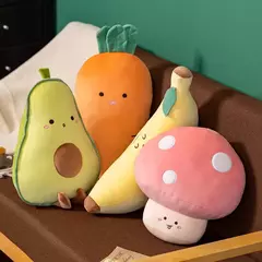 Travesseiro de frutas recheadas para meninas brinquedo de pelúcia banana macia cogumelo dos desenhos animados, cenoura e abacate presente para meninas