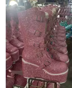 Marca de design feminino cunhas salto alto coxa botas altas moda preto plataforma botas femininas 2022 gótico cosplay sapatos mulher mujer - Wolf Magazine