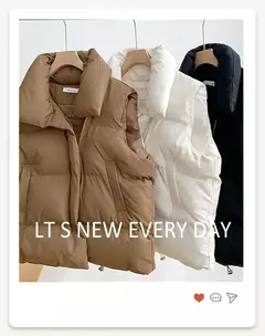 Jaqueta casual grossa solta feminina, casaco com gola simulada, zíper para cima, colete quente sólido, jaqueta puffer, outono, inverno, 2023 - comprar online