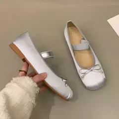 Sapatos de balé de seda cetim de luxo para mulheres, clássico quadrado toe, gravata borboleta, elástico, bailarina para senhoras, sapatos macios na internet