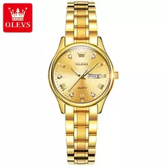 Imagem do OLEVS-Relógio De Pulso Impermeável De Aço Inoxidável Feminino, Relógios Originais Para Senhoras, Relógio De Pulso De Quartzo De Luxo, Ouro
