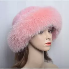 Chapéu de pele de vison genuíno para mulheres gorro de malha natural de luxo chapéu de malha artesanal pele de raposa real moda inverno quente, novo na internet