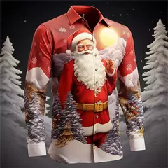 Camisa Masculina Manga Longa de Natal, Estampada em 3D, Papai Noel, Festival, Festa, Roupa Casual, Venda Quente na internet