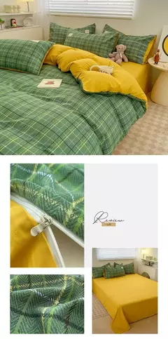 Imagem do Conjunto de cama estilo xadrez, capa de edredom para pele, lençol fronha, roupa de cama de casa, solteiro, completo, queen, king size