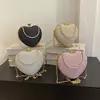 Bolsa de metal brilhante em forma de coração para mulheres, bolsa de ombro, bolsa crossbody, corrente, luxo, senhora, moda