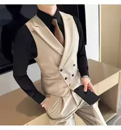 Blazers colete de peito duplo masculino, terno casual slim fit masculino, colete de ajuste de alta qualidade, roupas de marca primavera, 2023 €