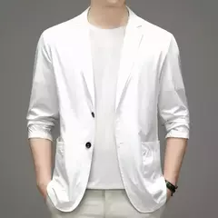 Jaqueta leve masculina, blazer fino, anti-rugas, fino, lapela sólida, casual, respirável, moda verão