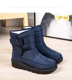 Botas de neve impermeáveis antiderrapantes para mulheres, sapatos de plataforma, tornozelo quente, sapatos acolchoados de algodão, inverno - loja online