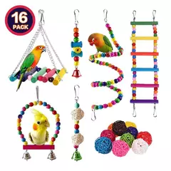 Conjunto de brinquedos para papagaios, variedade de brinquedos, acessórios para gaiola, seguros e duráveis, calopsitas, 16 pacotes - comprar online