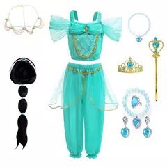 Michella moda meninas teal-azul princesa jasmim cosplay vestido de halloween vestido de festa de aniversário - Wolf Magazine