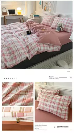 Conjunto de colcha de algodão lavada para dormitório estudantil, cama estilo japonês quadriculada outono e inverno, 4 unid - loja online